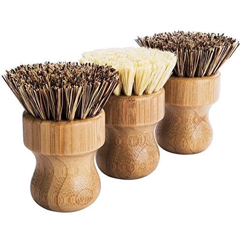 Palm Pot Brush- Bamboo Round 3 Packs Dish Brush