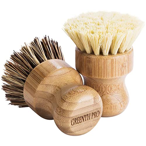 Palm Pot Brush- Bamboo Round 3 Packs Dish Brush
