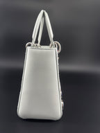 Pre-Owned | 2015 Christian Dior Medium Lady Dior Embroidered Flower Bag. Pale Blue-Gray