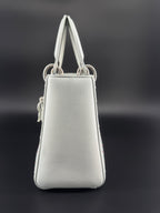 Pre-Owned | 2015 Christian Dior Medium Lady Dior Embroidered Flower Bag. Pale Blue-Gray