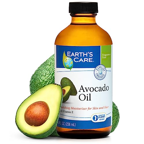 Avocado Oil for Hair and Skin with Vitamin E, Glass Bottle, 8 FL. OZ | Earth’s Care