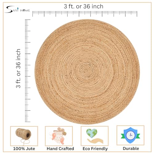 Home Hand Woven Jute Braided Rug, 3' Round | Sustainable Home Decor