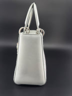Pre-Owned | 2015 Christian Dior Medium Lady Dior Embroidered Flower Bag. Pale Blue-Gray