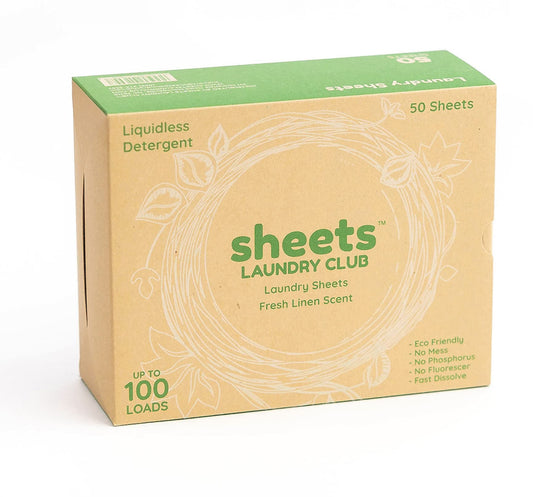 50 Laundry Sheets (Up to 100 Loads - $0.15 each) | Fresh Linen Scent | Sheets Laundry Club