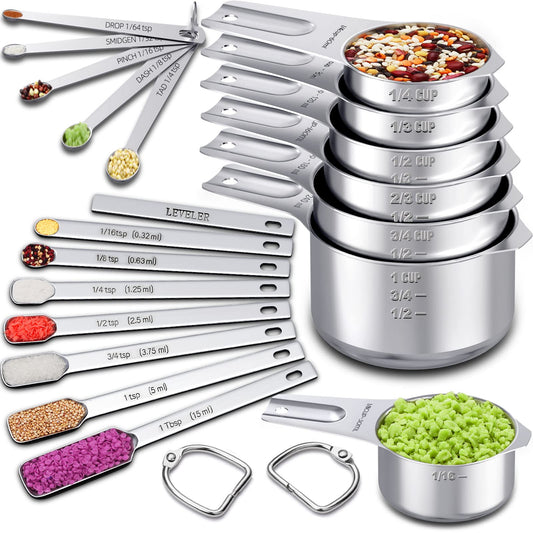 Stainless Steel Measuring Cups and Spoons Set of 20