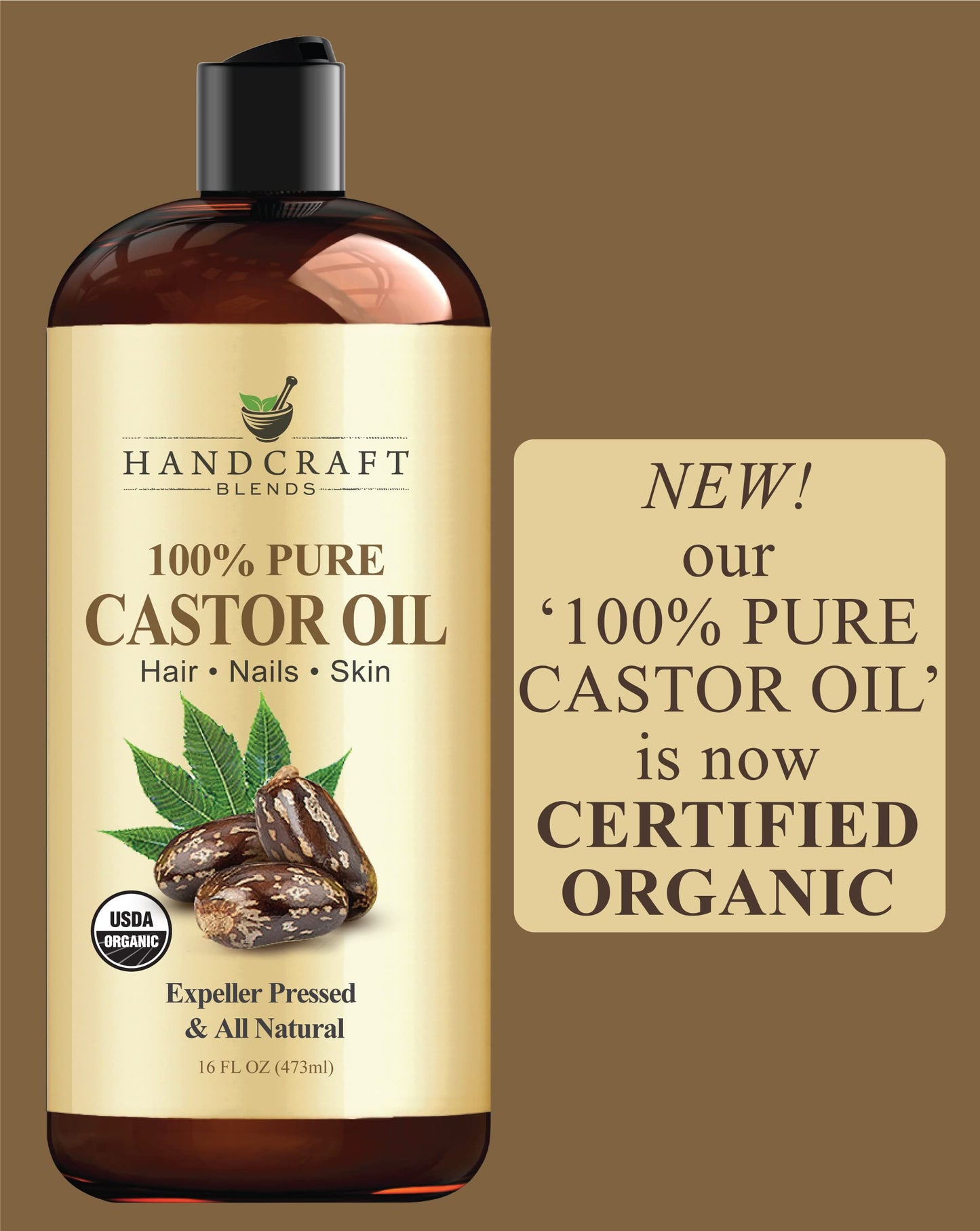 Handcraft Blends Organic Castor Oil in Plastic Bottle - 16 Fl Oz - 100% Pure and Natural - Premium Grade Oil for Hair Growth, Eyelashes and Eyebrows - Carrier Oil - Hair & Body Oil - Expeller-Pressed