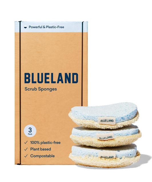 BLUELAND Scrub Sponge - 3 Pack of Dual-Sided Loofah Dish Sponges
