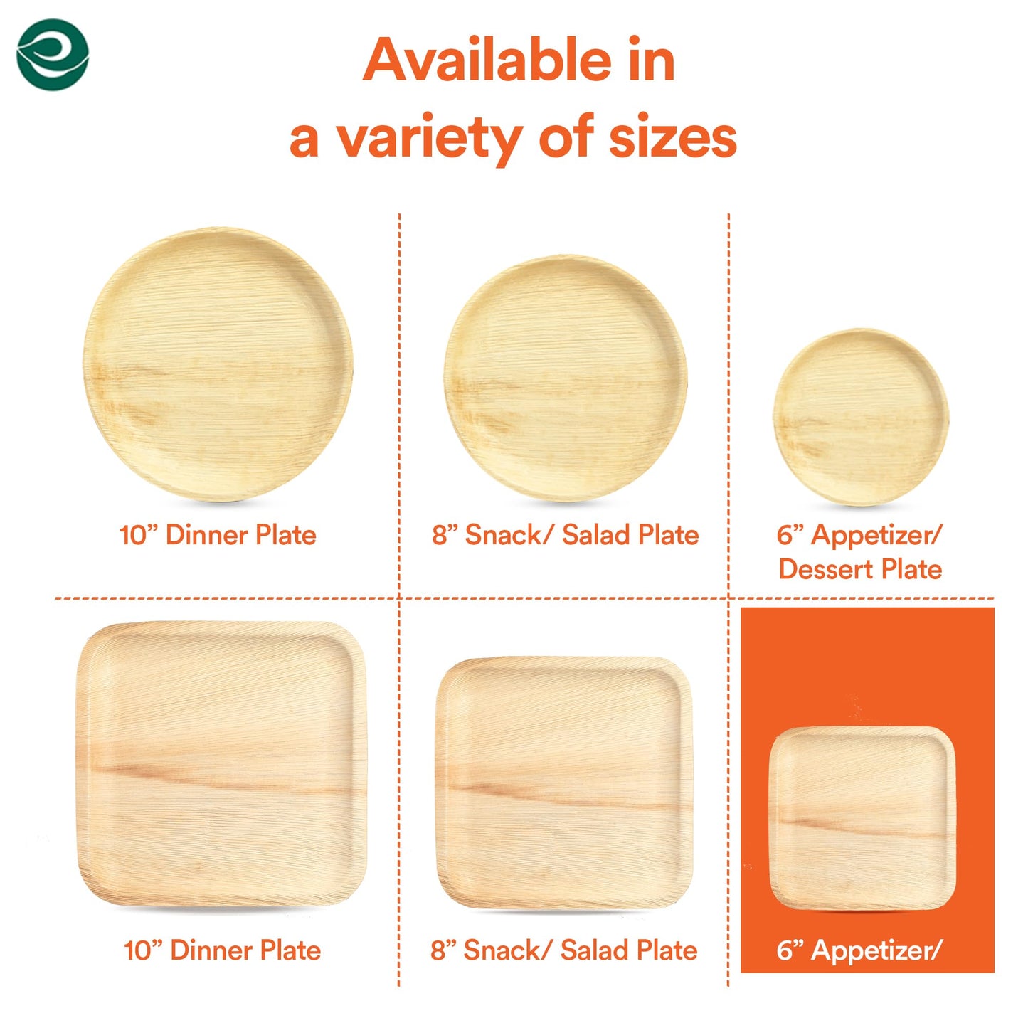 Compostable 6 Inch Palm Leaf Square Plates (50 Count)