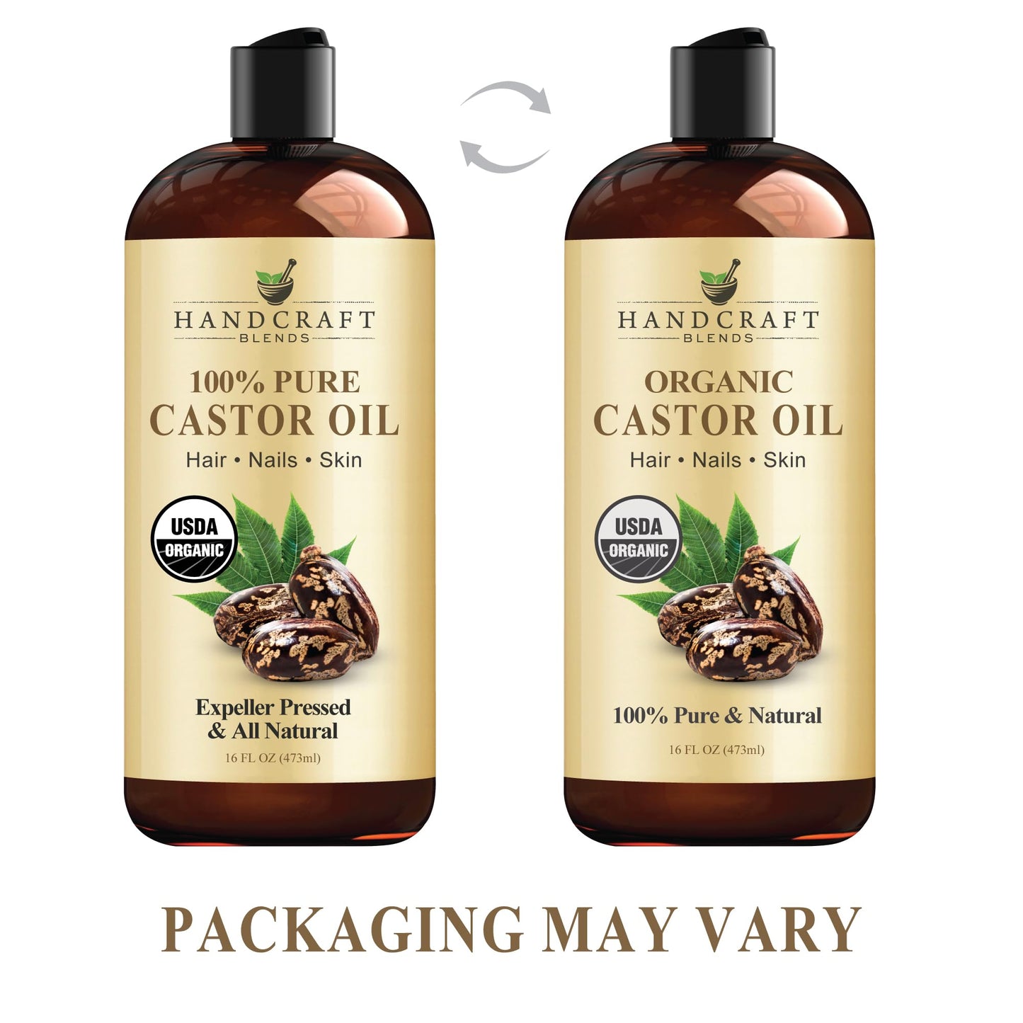 Handcraft Blends Organic Castor Oil in Plastic Bottle - 16 Fl Oz - 100% Pure and Natural - Premium Grade Oil for Hair Growth, Eyelashes and Eyebrows - Carrier Oil - Hair & Body Oil - Expeller-Pressed