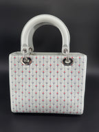 Pre-Owned | 2015 Christian Dior Medium Lady Dior Embroidered Flower Bag. Pale Blue-Gray