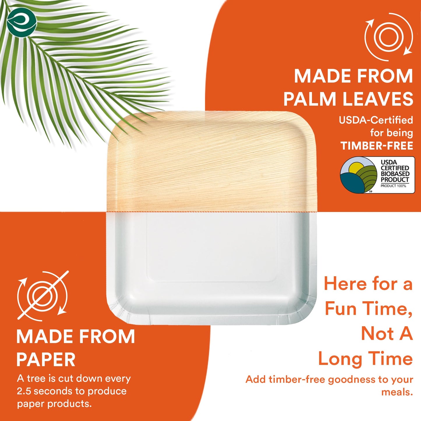 Compostable 6 Inch Palm Leaf Square Plates (50 Count)