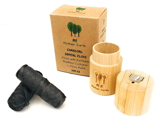 Biodegradable Bamboo Charcoal Dental Floss with Refillable Bamboo Container