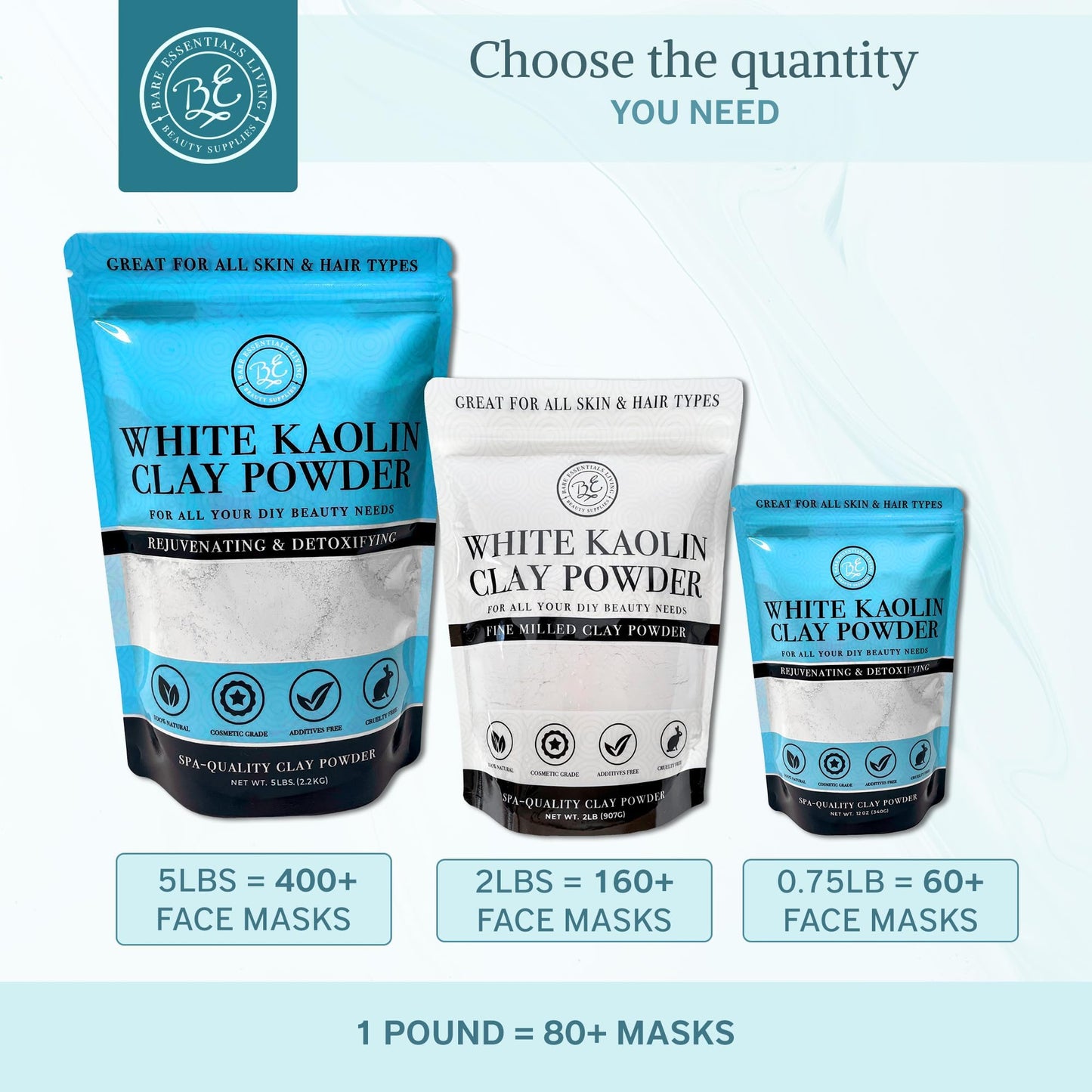 Bare Essentials Living - White Kaolin Clay Powder (12oz) 100% Natural White Powdered Clay for Seed Bombs, White Clay Mask, DIY Spa, Soap, Bath Bomb, Deodorant, Can be Used as Kaolin Clay for Gardening