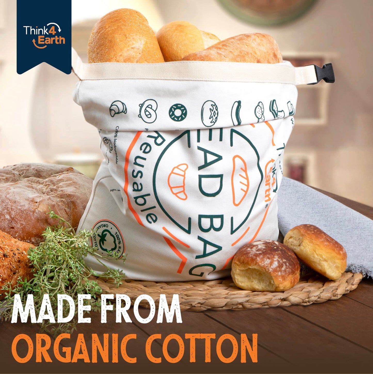 Cotton Linen Bread Bag Organic | Sustainable Kitchen