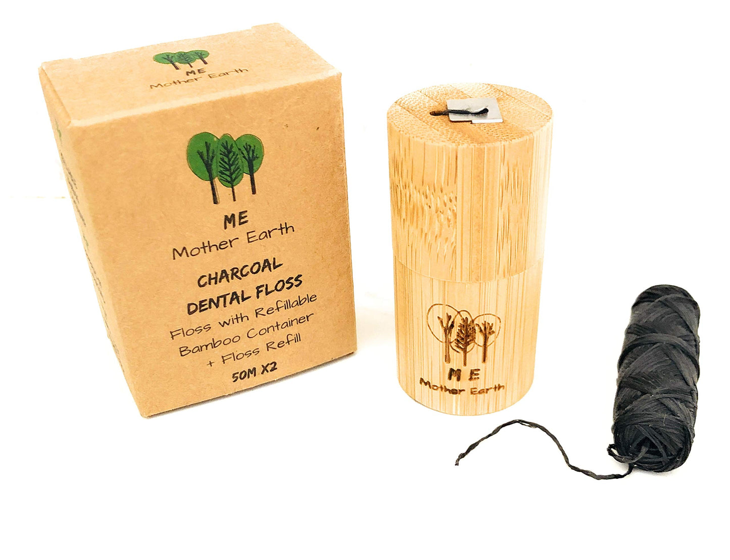 Biodegradable Bamboo Charcoal Dental Floss with Refillable Bamboo Container