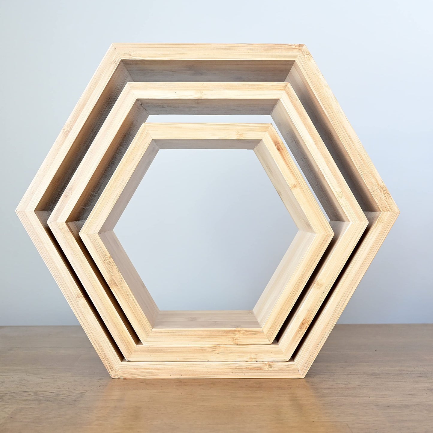 Bamboo Hexagon Floating Shelves For Wall Decor Set Of 3 | Sustainable Home Decor