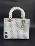 Pre-Owned | 2015 Christian Dior Medium Lady Dior Embroidered Flower Bag. Pale Blue-Gray