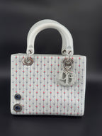 Pre-Owned | 2015 Christian Dior Medium Lady Dior Embroidered Flower Bag. Pale Blue-Gray