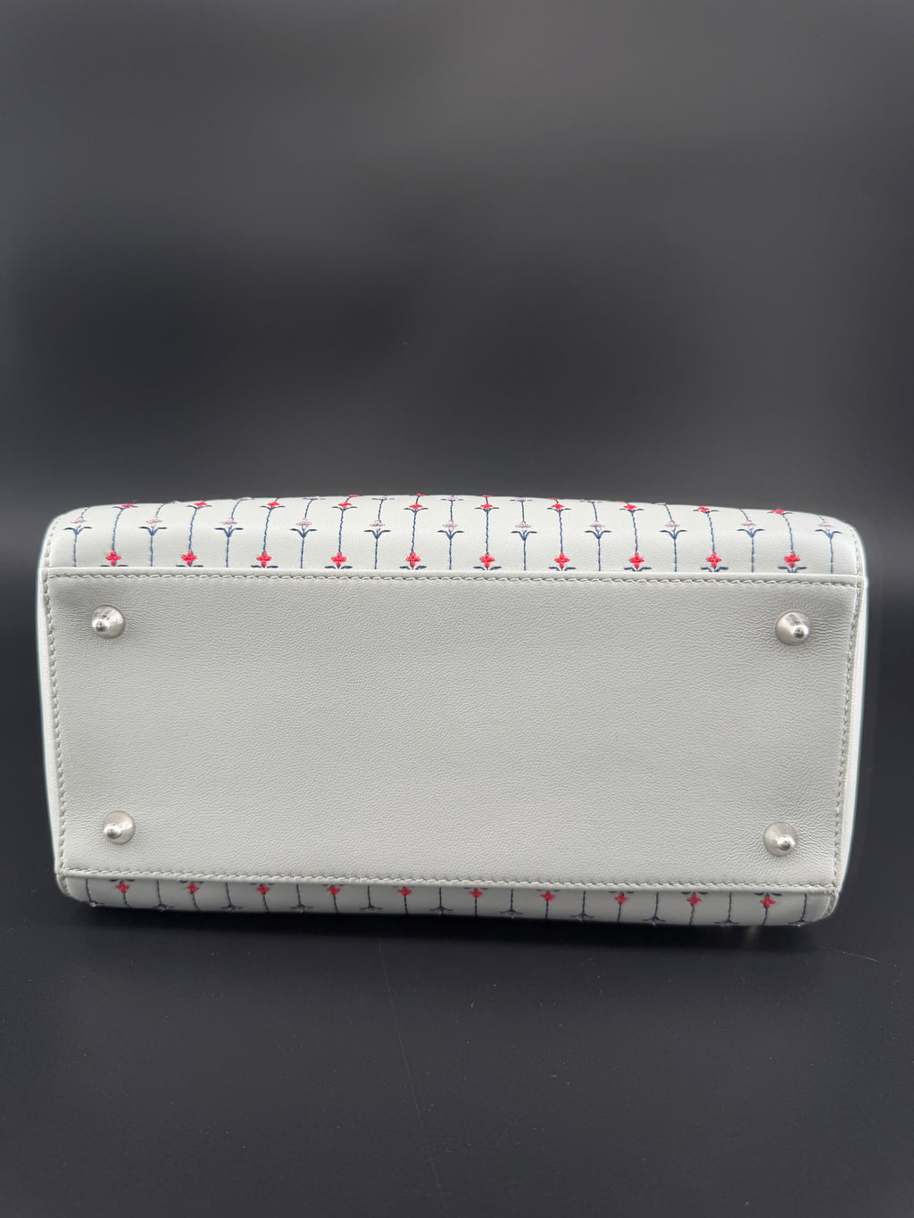 Pre-Owned | 2015 Christian Dior Medium Lady Dior Embroidered Flower Bag. Pale Blue-Gray
