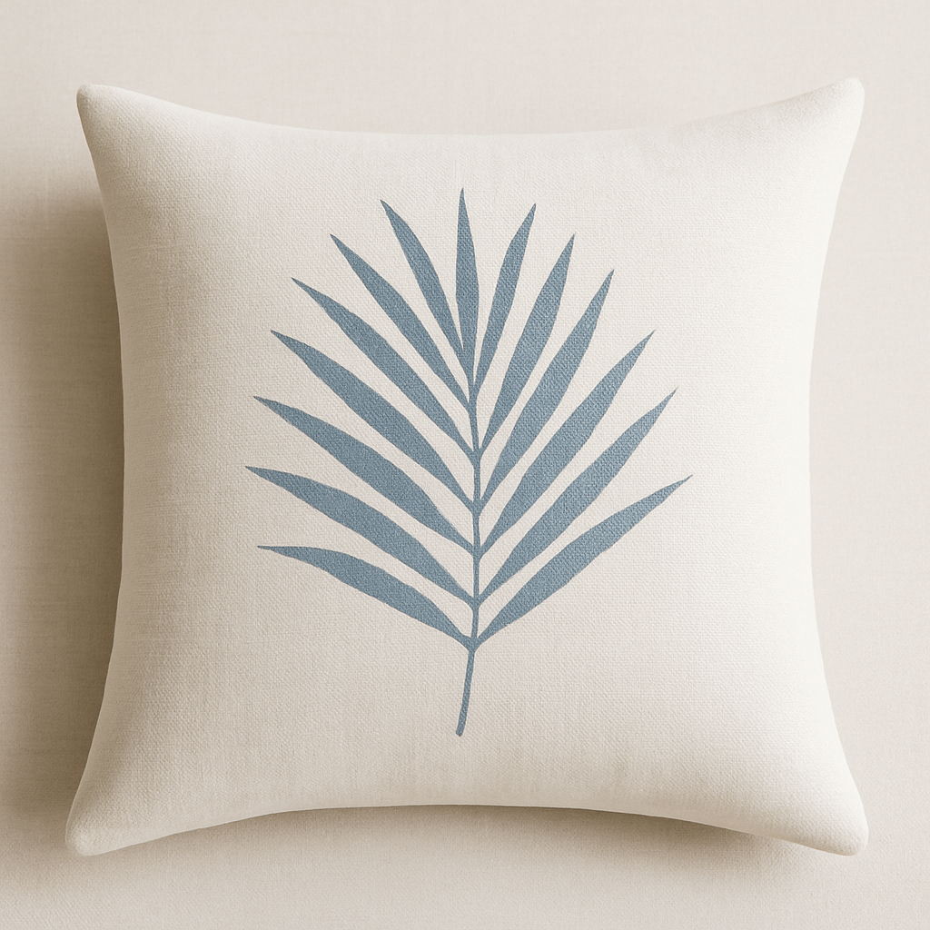 Minimalist Palm Leaf Throw Pillow – Slate Blue (22×22)
