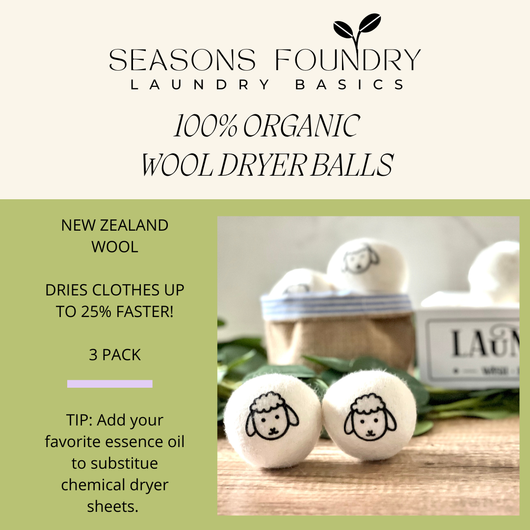 100% Organic Wool Dryer Balls - Set of 3 | Laundry Basics | Seasons Foundry